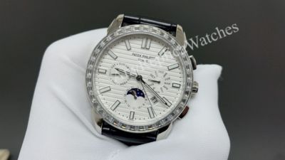 Patek Philippe  Complications 9100  Automatic Movement Black Leather Strap White 42mm Watch